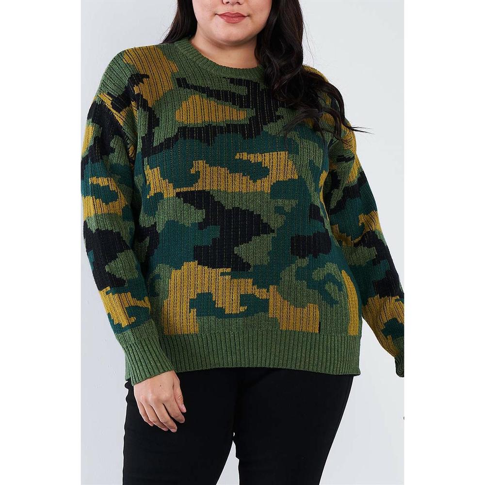NEW 11 DEGREES army camo knit relaxed fit sweater in green